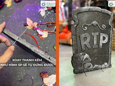 Tấm bia mộ giả trang trí bằng mút xốp 4 kiểu [Cao 35-47cm - Tự đứng] HLW-BIAMO-02