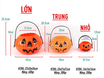 Thố xin kẹo Halloween bí ngô nhựa cứng 3 size XINKEO-01