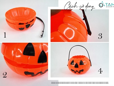 Thố xin kẹo Halloween bí ngô nhựa cứng 3 size XINKEO-01