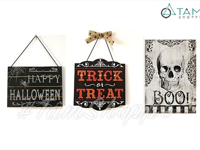 Tranh gỗ Halloween ép giấy 3 kiểu [Dây treo - nền gỗ] TRANHGO-11