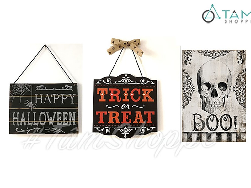 Tranh gỗ Halloween ép giấy 3 kiểu [Dây treo - nền gỗ] TRANHGO-11