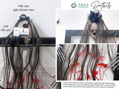 Tranh gỗ Halloween ma nữ kính bể có đèn [30x45cm - sẵn pin] TRANHGO-09