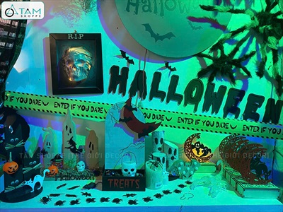 Tranh gỗ Halloween RIP đầu lâu xám có đèn [25x30cm - sẵn pin] TRANHGO-10