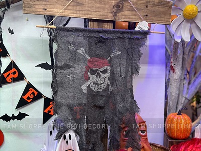 Tranh vải cờ hải tặc đầu lâu 40x50cm [Dây treo - Giả cũ] TRANHVAI-04