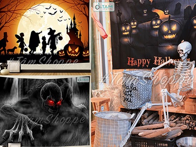 Tranh vải Halloween 130x150cm nhiều chủ đề [Vải dày in đẹp - Tặng kẹp treo, đinh tường] TRANHVAI-01