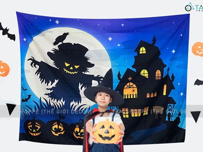 Tranh vải Halloween 150x200cm nhiều chủ đề [Vải dày in đẹp - Tặng kẹp treo, đinh tường] TRANHVAI-02