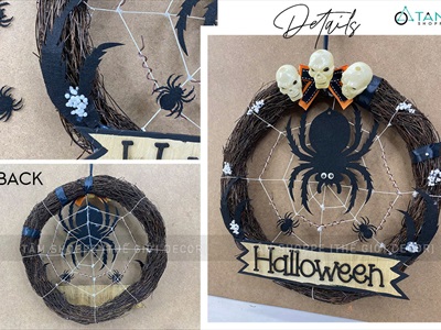 Vòng treo cửa Halloween nhện đen đẻ trứng [ĐK40cm - thủ công] VTC-HLW-03