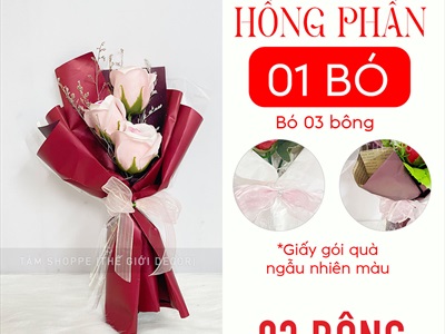 Bó 1-3 bông hồng sáp có lá kiểu hoa cưới [Tặng Sticker - Gói đẹp] HOASAP-06
