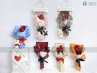 Bó 5 bông hồng sáp kiểu hoa cưới [Tặng Sticker - Gói đẹp] HOASAP-05
