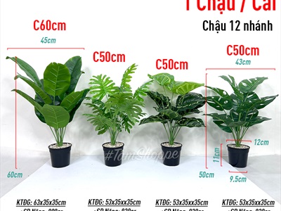 Chậu cây xanh giả 12 lá nhiệt đới Tropical cao 50-60cm CHAUCAYGIA-14