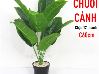 Chậu cây xanh giả 12 lá nhiệt đới Tropical cao 50-60cm CHAUCAYGIA-14