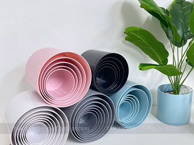 Chậu nhựa trồng cây trụ tròn màu pastel [Có lỗ thoát nước/ Nhiều cỡ] CHAUTRONGCAY-03