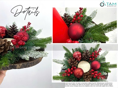 Đế nến Giáng sinh lát cây lá PE châu thông [ĐK30-35cm / Thủ công] DENEN-06