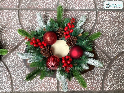 Đế nến Giáng sinh lát cây lá PE châu thông [ĐK30-35cm / Thủ công] DENEN-06