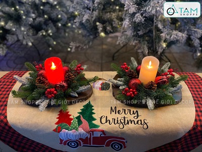 Đế nến Giáng sinh lát cây lá PE châu thông [ĐK30-35cm / Thủ công] DENEN-06