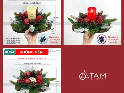 Đế nến Giáng sinh lát cây lá PE châu thông [ĐK30-35cm / Thủ công] DENEN-06