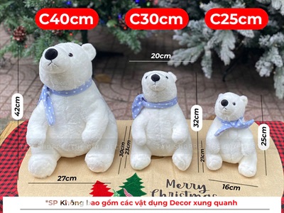 Gấu Bắc Cực nhồi bông choàng khăn xanh chấm bi [Mềm mịn - 3 size] TCV-GAU-02