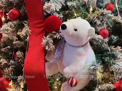 Gấu Bắc Cực nhồi bông choàng khăn xanh chấm bi [Mềm mịn - 3 size] TCV-GAU-02