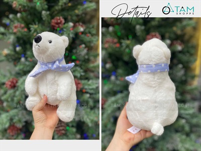 Gấu Bắc Cực nhồi bông choàng khăn xanh chấm bi [Mềm mịn - 3 size] TCV-GAU-02