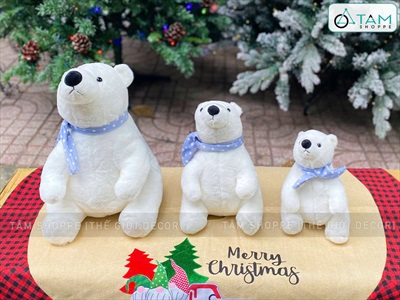 Gấu Bắc Cực nhồi bông choàng khăn xanh chấm bi [Mềm mịn - 3 size] TCV-GAU-02