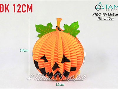 Lồng đèn giấy bí ngô có lá kiểu xếp [Nhiều kiểu - Xếp gọn] LD-GIAY-18