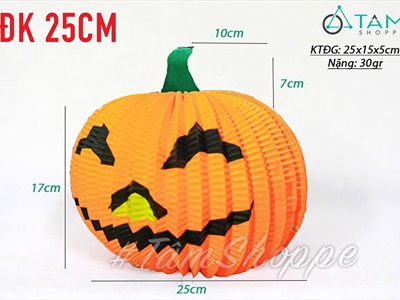 Lồng đèn giấy bí ngô có lá kiểu xếp [Nhiều kiểu - Xếp gọn] LD-GIAY-18