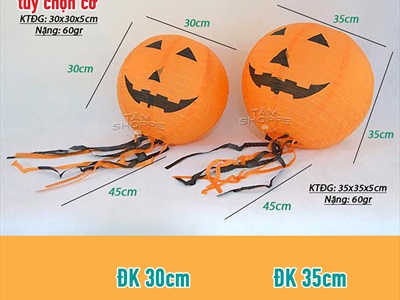 Lồng đèn giấy hình bí ngô HLW có râu [2 cỡ - Xếp gọn] LD-GIAY-15