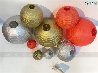 Lồng đèn giấy tròn Vàng Gold - Bạc - Đỏ 3 size LDEN-GIAY-05