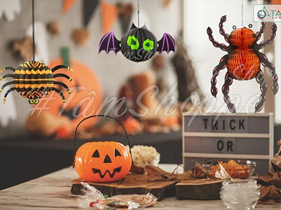 Lồng đèn giấy con ma/ con nhện/ con dơi Halloween [Nhiều kiểu - Xếp gọn] LD-GIAY-20