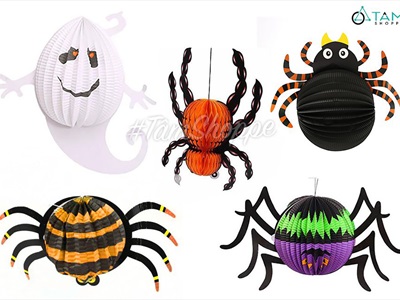 Lồng đèn giấy con ma/ con nhện/ con dơi Halloween [Nhiều kiểu - Xếp gọn] LD-GIAY-20