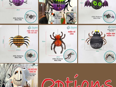 Lồng đèn giấy con ma/ con nhện/ con dơi Halloween [Nhiều kiểu - Xếp gọn] LD-GIAY-20