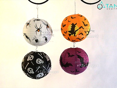 Lồng đèn Halloween giấy tròn in hoạ tiết [Nhiều kiểu - Xếp gọn] LD-GIAY-19