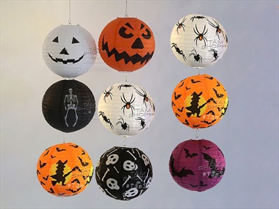 Lồng đèn Halloween giấy tròn in hoạ tiết [Nhiều kiểu - Xếp gọn] LD-GIAY-19