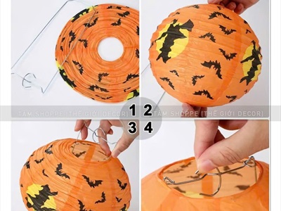 Lồng đèn Halloween giấy tròn in hoạ tiết [Nhiều kiểu - Xếp gọn] LD-GIAY-19