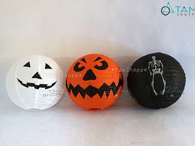 Lồng đèn Halloween giấy tròn in hoạ tiết [Nhiều kiểu - Xếp gọn] LD-GIAY-19