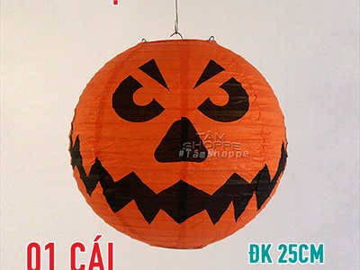 Lồng đèn Halloween giấy tròn in hoạ tiết [Nhiều kiểu - Xếp gọn] LD-GIAY-19