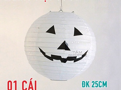 Lồng đèn Halloween giấy tròn in hoạ tiết [Nhiều kiểu - Xếp gọn] LD-GIAY-19