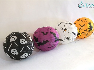 Lồng đèn Halloween giấy tròn in hoạ tiết [Nhiều kiểu - Xếp gọn] LD-GIAY-19