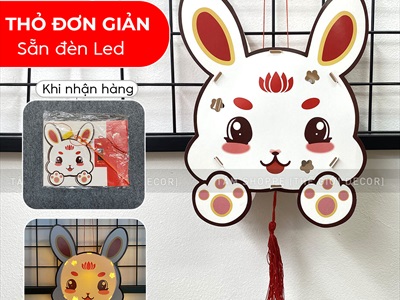 Lồng đèn thỏ ngọc DIY tự lắp ráp 5 kiểu [Dễ ráp - Kèm nút đèn Led] LDEN-GIAY-12