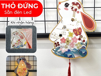 Lồng đèn thỏ ngọc DIY tự lắp ráp 5 kiểu [Dễ ráp - Kèm nút đèn Led] LDEN-GIAY-12