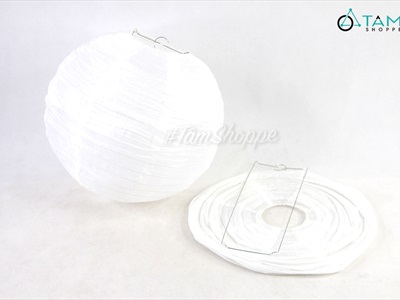 Lồng đèn vải trắng tròn trơn nhiều cỡ [Loại đẹp - Khung sắt] LDEN-VAI-06