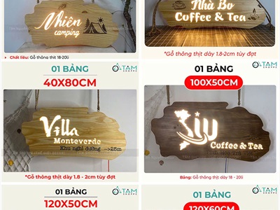Bảng hiệu gỗ đèn Led bo viền đám mây [Rustic - Theo yêu cầu] YC-BANGHIEU-13