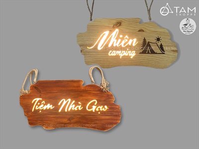 Bảng hiệu gỗ đèn Led bo viền đám mây [Rustic - Theo yêu cầu] YC-BANGHIEU-13