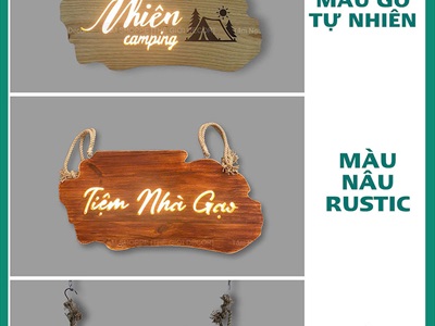 Bảng hiệu gỗ đèn Led bo viền đám mây [Rustic - Theo yêu cầu] YC-BANGHIEU-13
