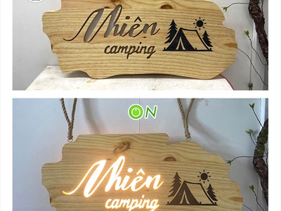 Bảng hiệu gỗ đèn Led bo viền đám mây [Rustic - Theo yêu cầu] YC-BANGHIEU-13