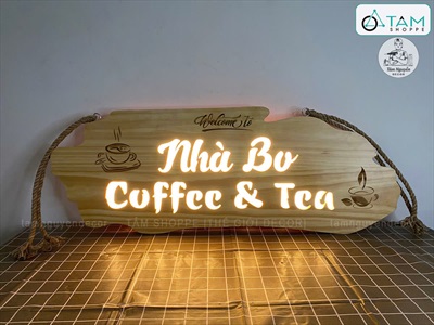 Bảng hiệu gỗ đèn Led bo viền đám mây [Rustic - Theo yêu cầu] YC-BANGHIEU-13