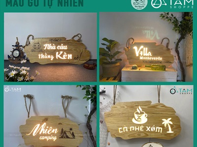 Bảng hiệu gỗ đèn Led bo viền đám mây [Rustic - Theo yêu cầu] YC-BANGHIEU-13