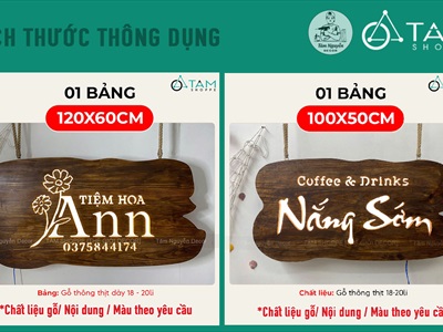 Bảng hiệu gỗ đèn Led bo viền uốn lượn [Rustic - Theo yêu cầu] YC-BANGHIEU-14