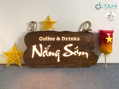 Bảng hiệu gỗ đèn Led bo viền uốn lượn [Rustic - Theo yêu cầu] YC-BANGHIEU-14