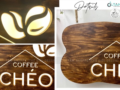 Bảng hiệu gỗ đèn Led bo viền uốn lượn [Rustic - Theo yêu cầu] YC-BANGHIEU-14